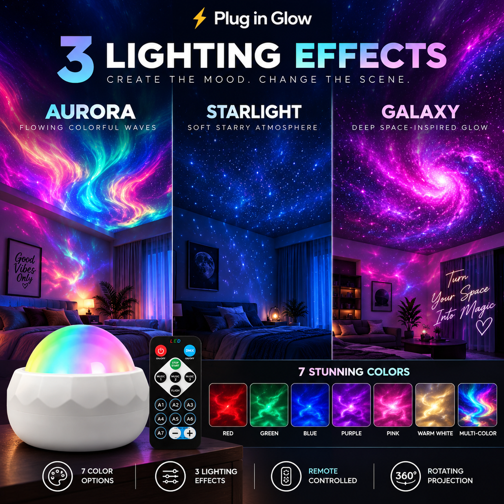 Aurora Galaxy Projector Light with Remote | Plug In Glow