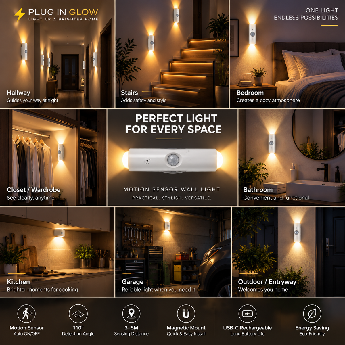 Motion Sensor Magnetic LED Wall Light