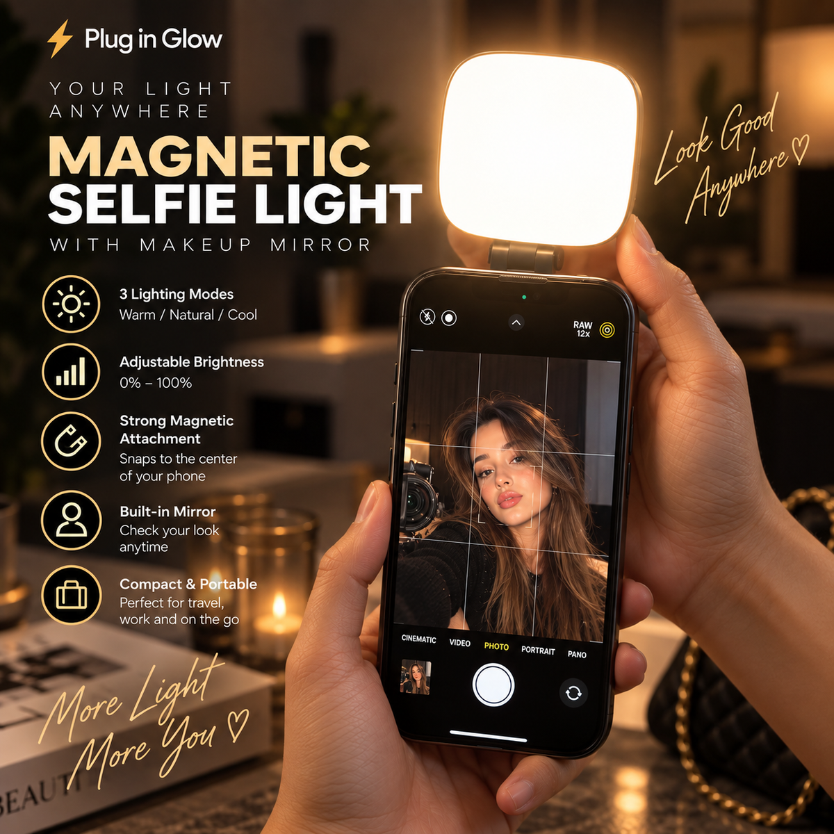 Magnetic Selfie Light with Makeup Mirror