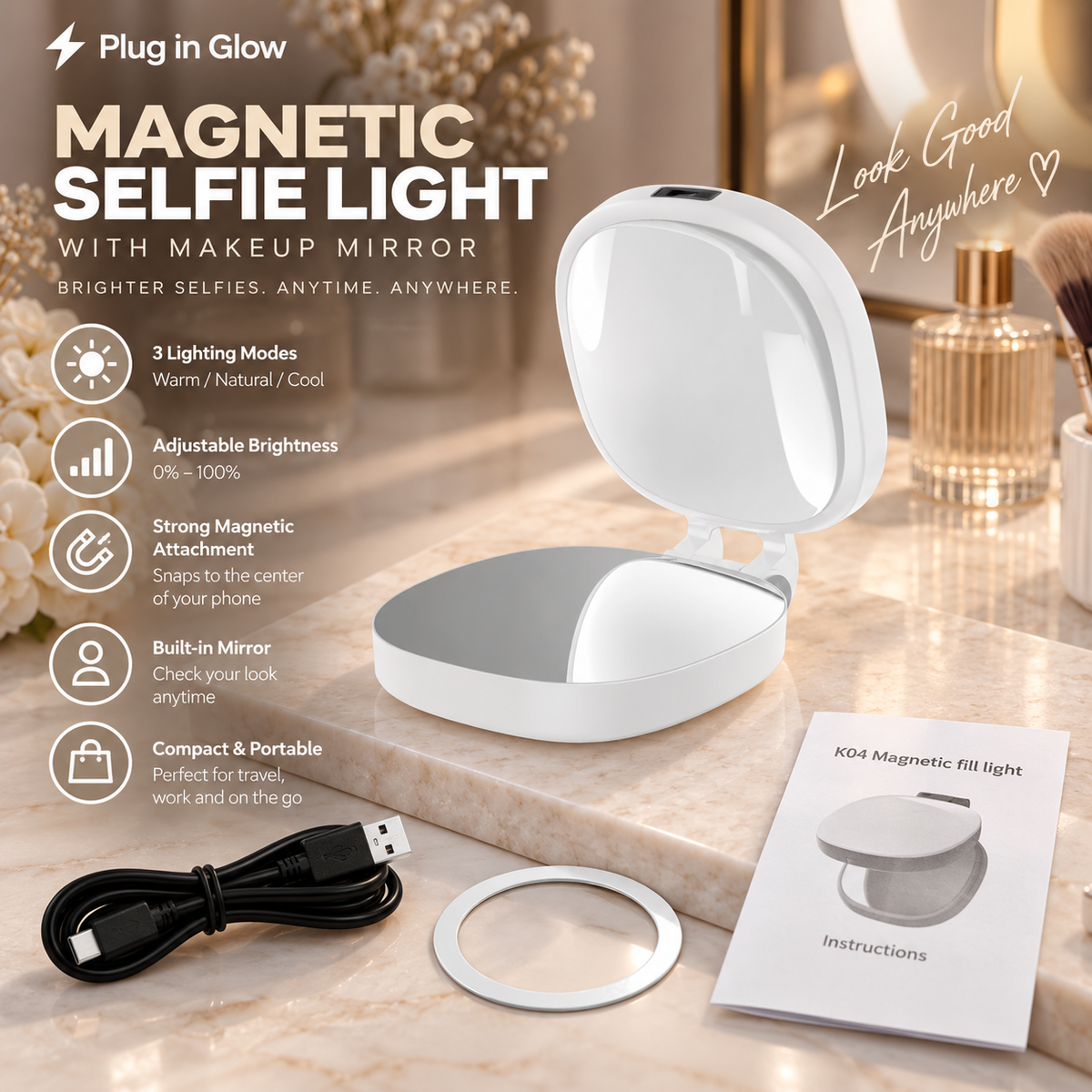 Magnetic Selfie Light with Makeup Mirror