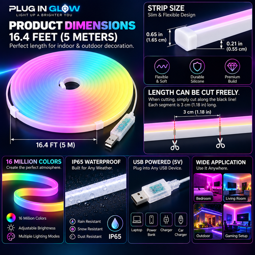 5M Colorful Gradient LED Light Strip with App & Remote
