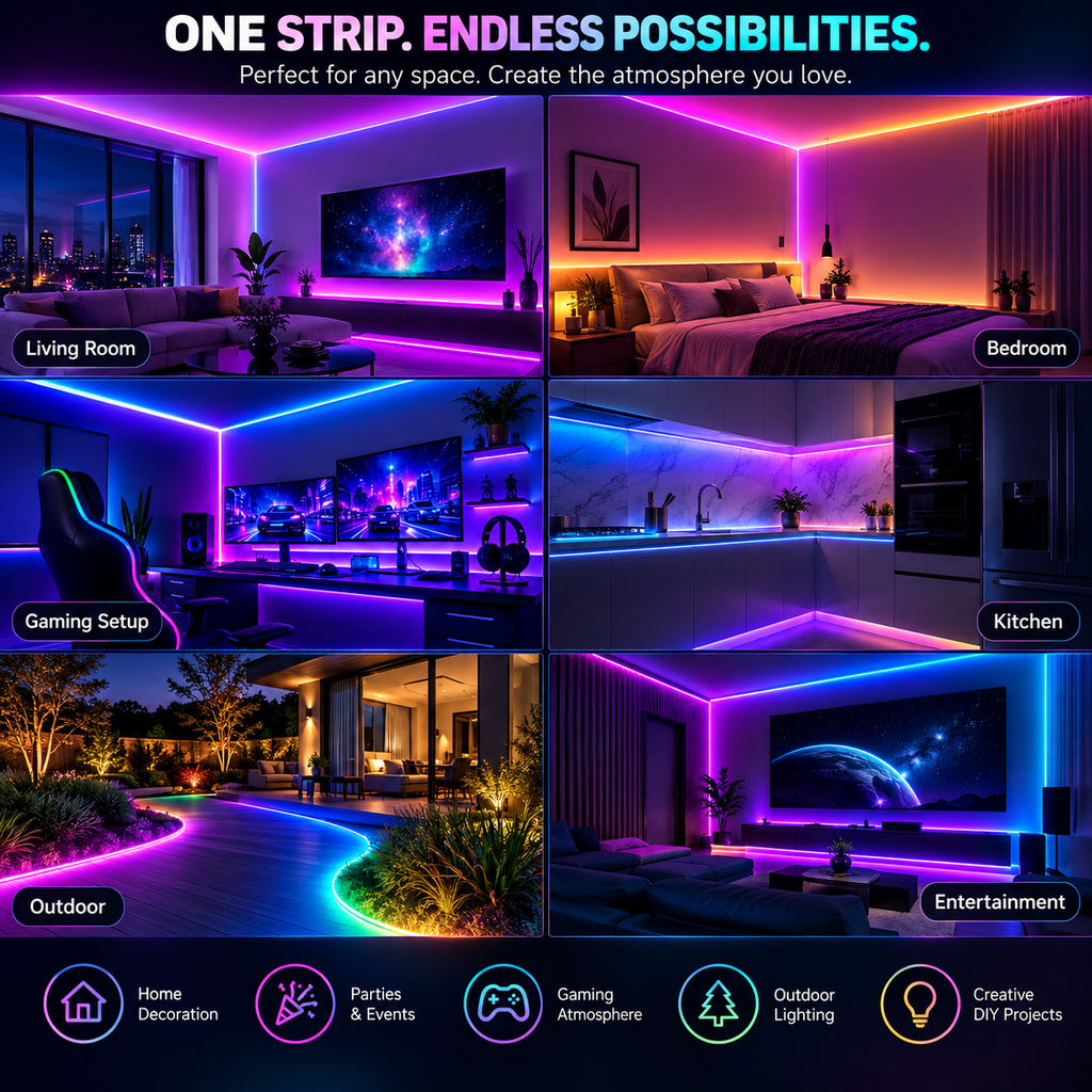 5M Colorful Gradient LED Light Strip with App & Remote